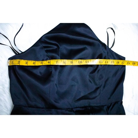 Nordstrom Womens Formal Midi Dress Size 12 Navy Blue Satin Wrap Halter Cocktail - Picture 9 of 12